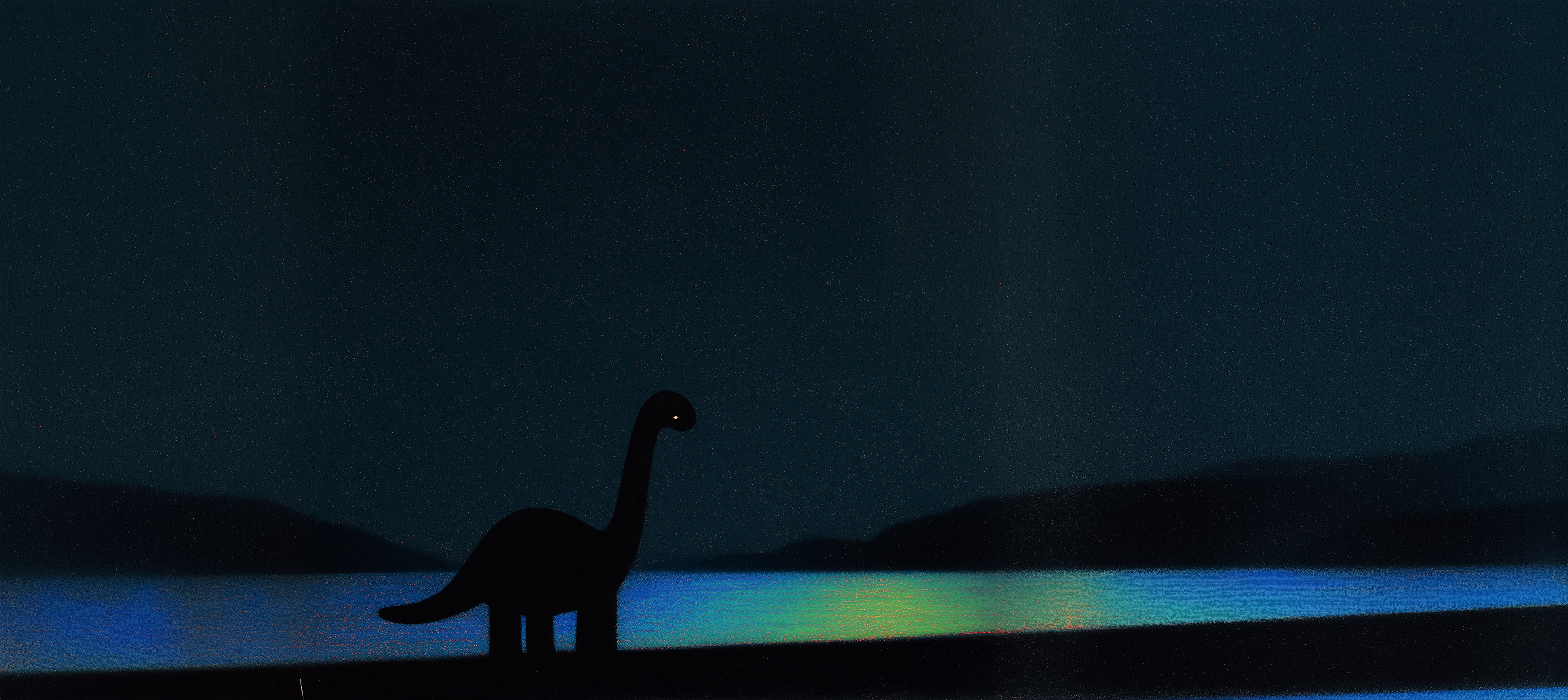 Nessie silhouette at the loch at dusk
